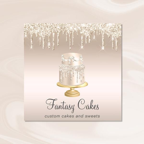 Bakery Wedding Cake Gold Glitter Drips Square