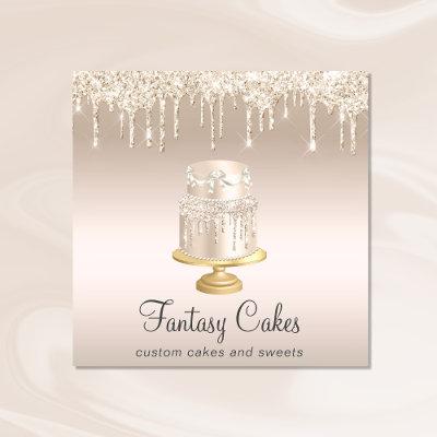 Bakery Wedding Cake Gold Glitter QR Code Square