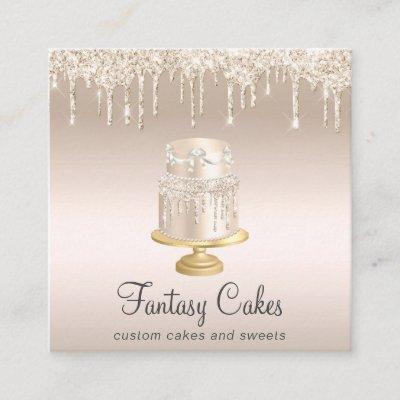 Bakery Wedding Cake Gold Glitter QR Code Square