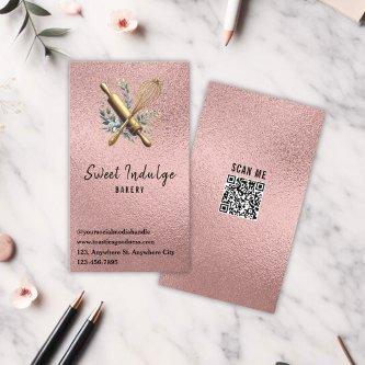 Baking Utensil QR Code Rose Gold Glitter Bakery