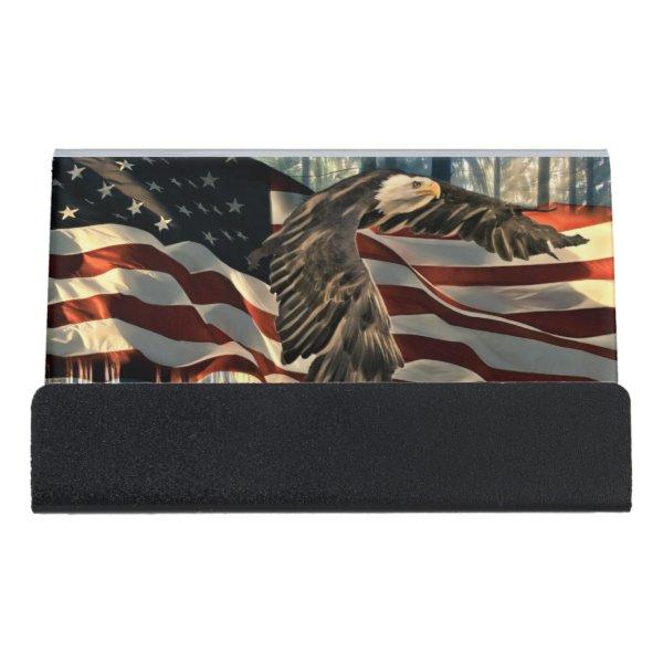 Bald Eagle American Flag Country Road Desk  Holder