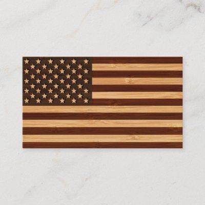 Bamboo Look & Engraved Vintage American USA Flag