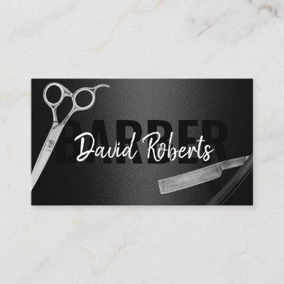Barber Barbershop Razor & Scissor Modern Black
