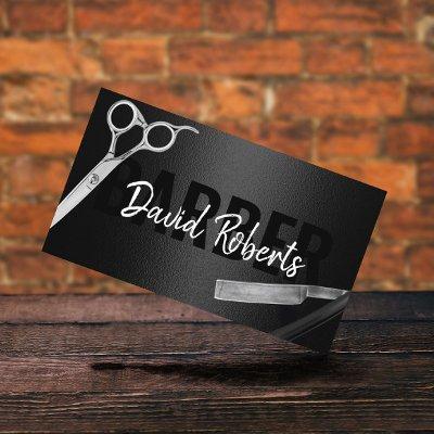 Barber Barbershop Razor & Scissor Modern Black