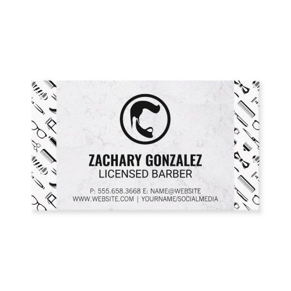 Barber Beard Logo | Barber Tools Pattern Marble Loyalty Card