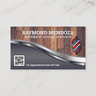 Barber Pole Logo | Wood Metallic | QR Code