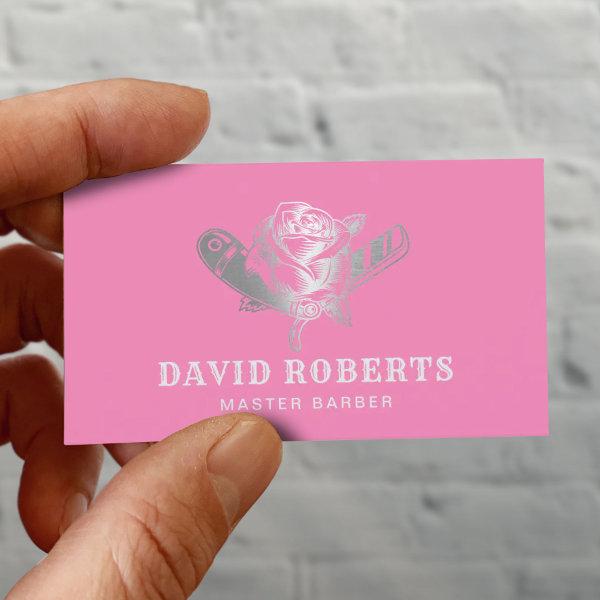 Barber Razor & Rose Logo Pink & SIlver Barbershop