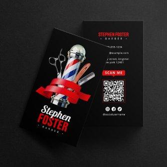 Barber Shop Black & Red Pole Barbershop QR Code