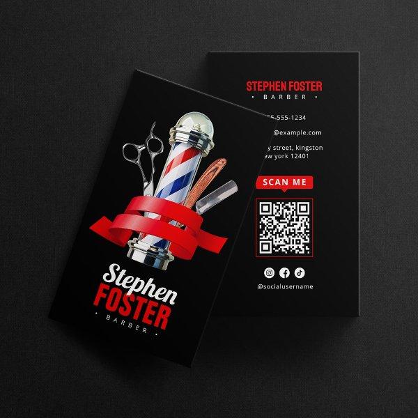 Barber Shop Black & Red Pole Barbershop QR Code