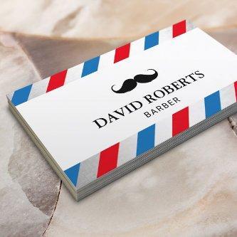 Barber Shop Mustache Hair Stylist Blue Red Stripes