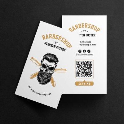 Barber Shop Skull & Razor Blade Hairdresser White
