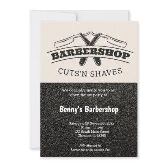 Barbershop leather look open day invitation