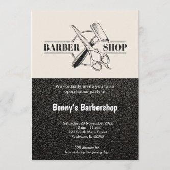 Barbershop leather look open day invitation