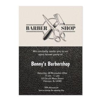 Barbershop leather look open day invitation