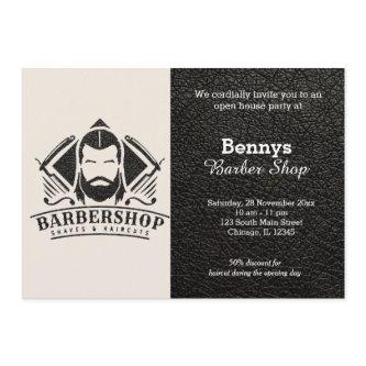 Barbershop leather look open day invitation