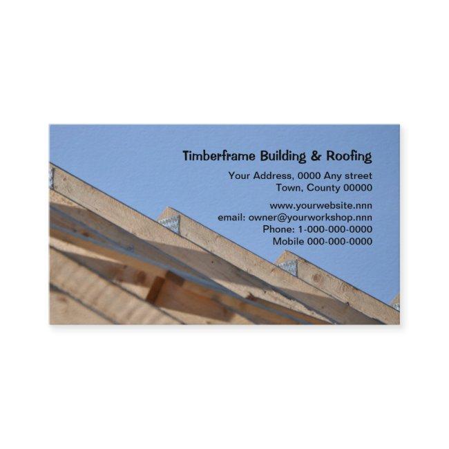 Bare wooden roof trusses