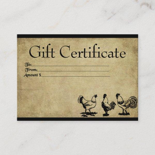 Barnyard Chickens- Prim Gift Certificate Cards