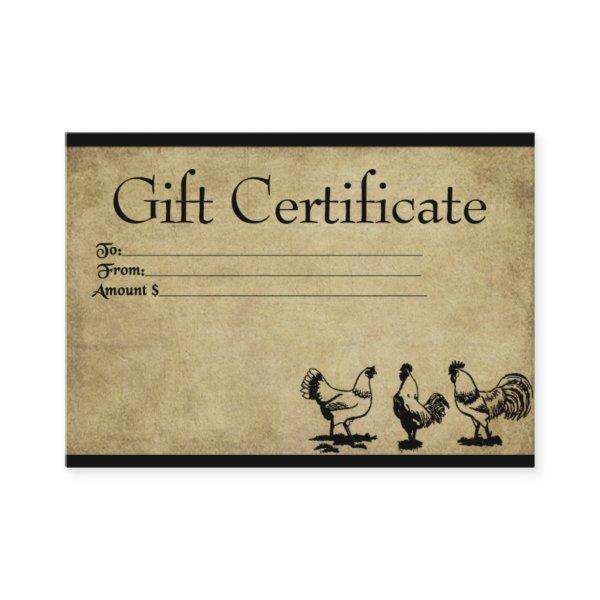 Barnyard Chickens- Prim Gift Certificate Cards