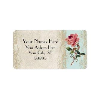 Baroque Style Vintage Rose Aqua n Cream Lace Label