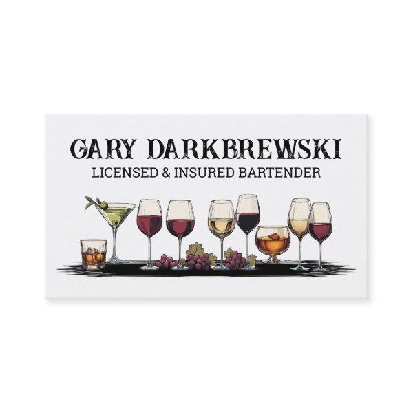 bartender drinks wine martini brandy glasses