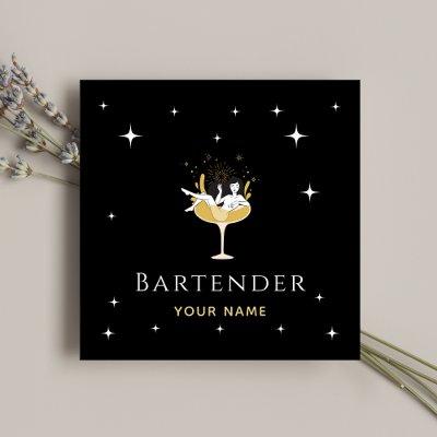 Bartender Glamorous Cocktail Funny Champagne Girl Square