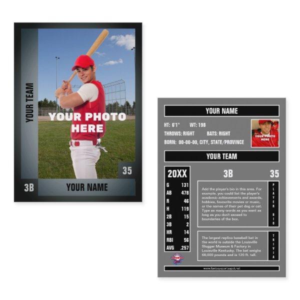 Baseball Trading Card Black/Grey- Custom Stats