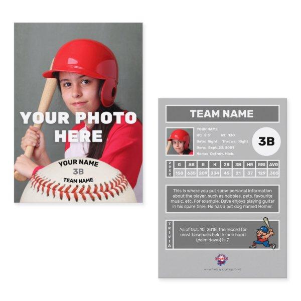 Baseball Trading Card Grey Back - Custom Stats