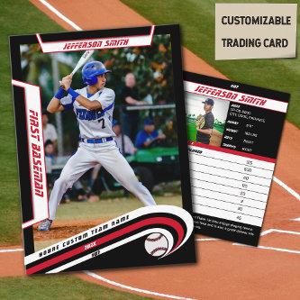 Baseball Trading Card in Lively Red Black