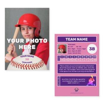 Baseball Trading Card Pink Back - Custom Stats