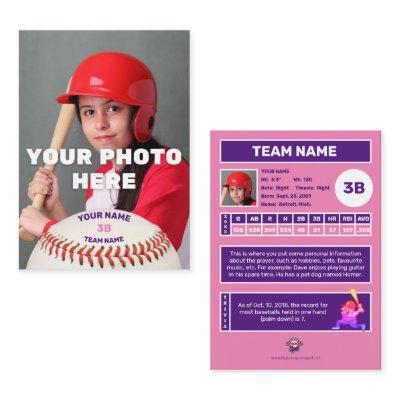 Baseball Trading Card Pink Back - Custom Stats