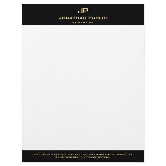 Basic Elegant Black Gold Monogram Simple Modern Letterhead