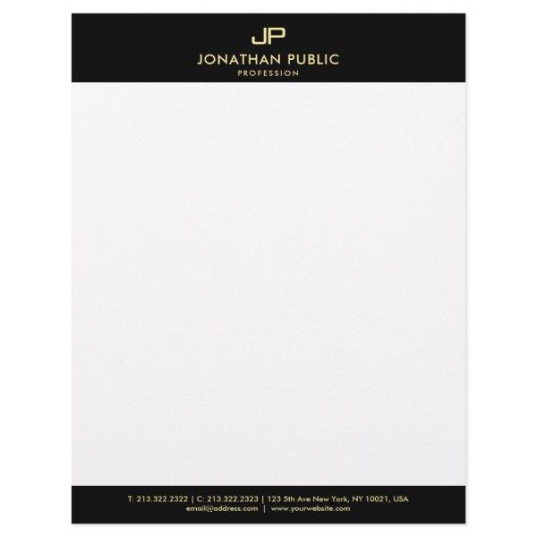 Basic Letterhead Elegant Black White Gold Monogram