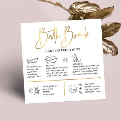 Bath Bomb Care Instructions Chic White & Gold Logo Square