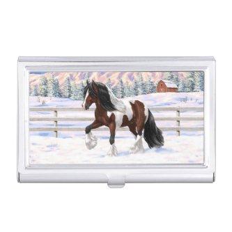 Bay Pinto Gypsy Vanner Draft Horse In Snow  Case