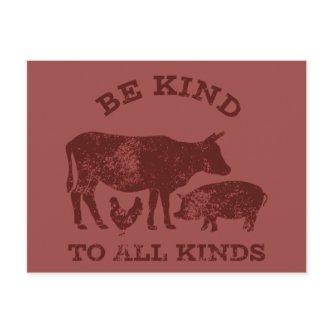 Be Kind to All Kinds Maroon Vegetarian Message Postcard