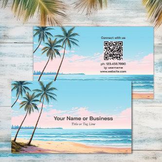 Beach and Palm Trees with QR Code Tropical