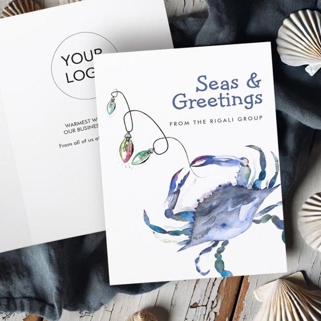 Beach Business Christmas Cards With Logo Crab