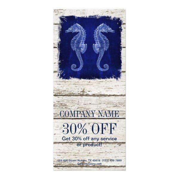 beach chic drift wood nautical blue seahorse rack card