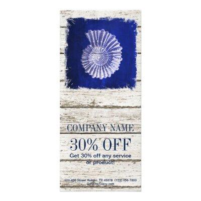 beach chic drift wood nautical blue seashells rack card