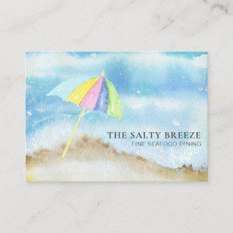 *~* Beach Sand Umbrella QR Watercolor Sea Ocean