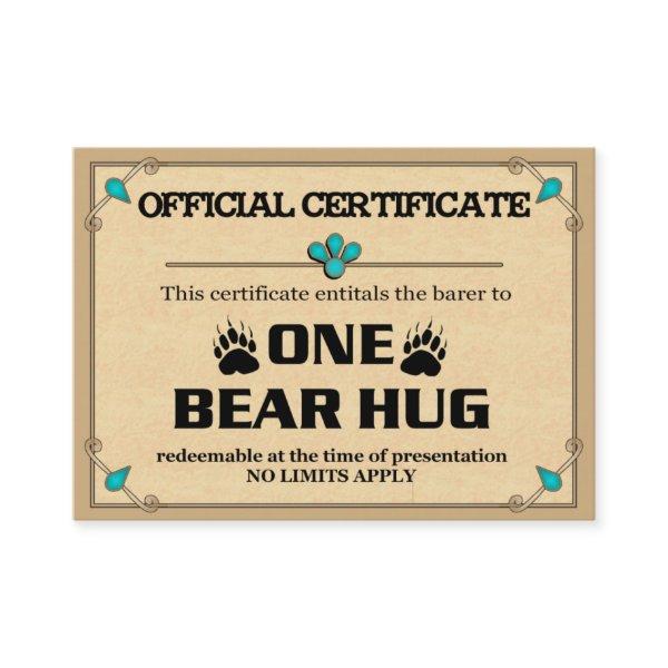 BEAR HUG Certificate Cards