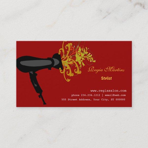 Beauticians Hair Dryer Blowing Florals  Hair Salon Appointment Card