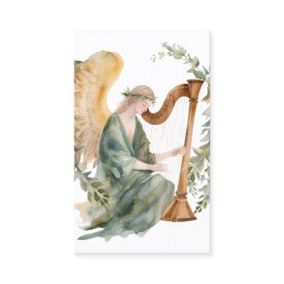 Beautiful Angel Playing Harp Watercolor