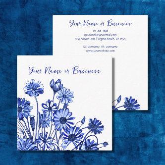 Beautiful Blue and White Flower Sketch Square