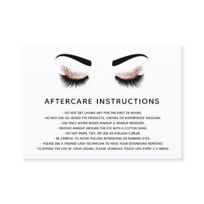 Beautiful  Eye Rose Gold glitter lashes Aftercare Referral Card