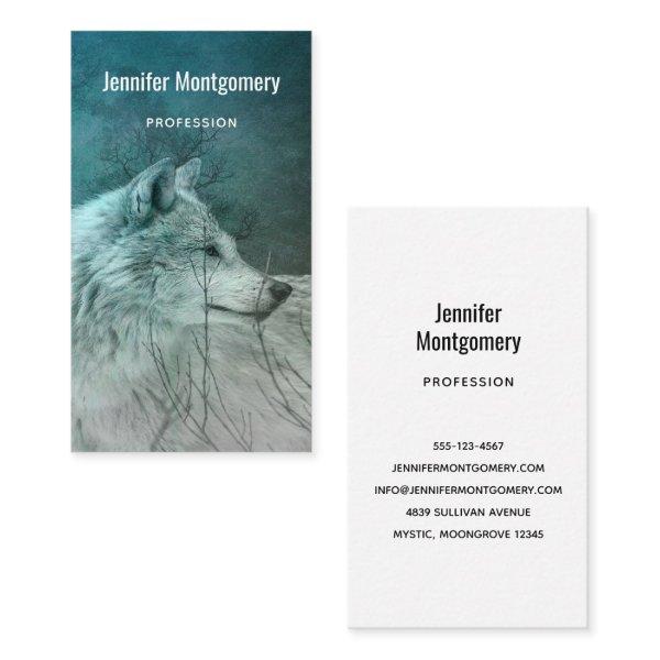 Beautiful Gray Wolf in a Dark Forest