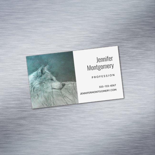 Beautiful Gray Wolf in a Dark Forest Magnet
