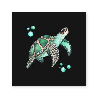 Beautiful Sea Turtle Watercolor Square