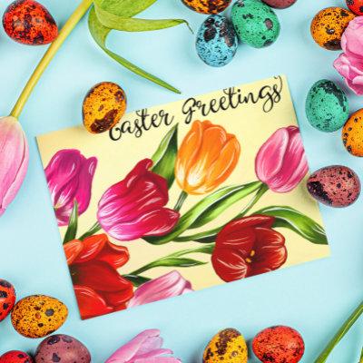 Beautiful Spring Easter Greetings Tulips Postcard