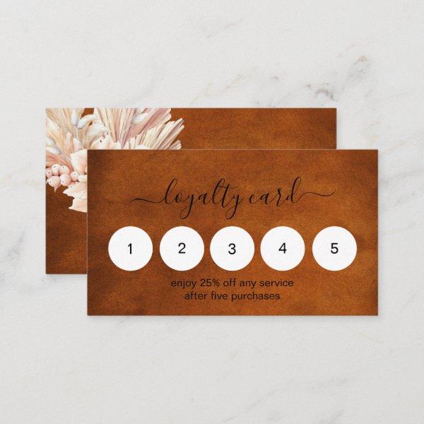 Beautiful Terracotta Boho Floral Pampas Business Loyalty Card